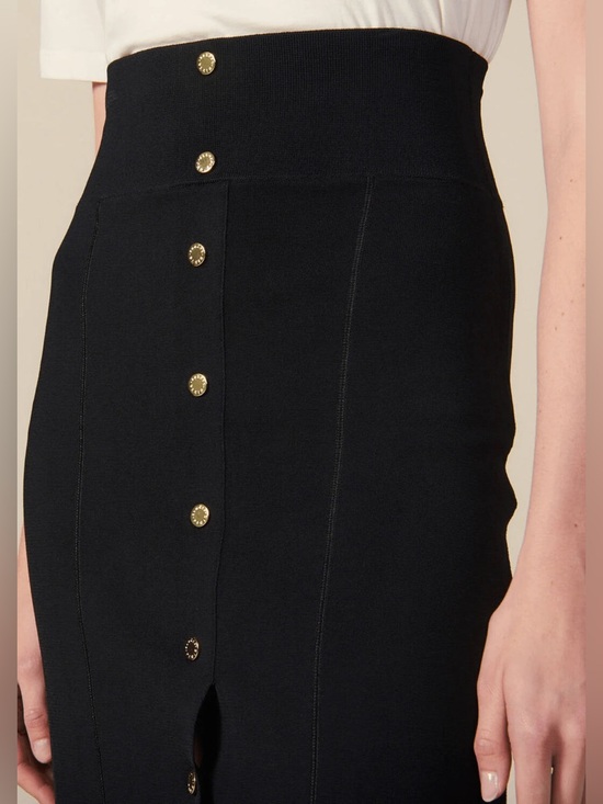 Sandro Paris Dresses & Skirts - Sandro - High-Rise Black Midi Skirt with Gold Button Stretch Sz(1)Small 2-4